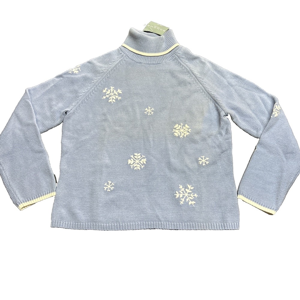 NWT Sonoma Knit Turtleneck Sweater Snowflakes Y2K Size Medium Cotton Blend Flaw